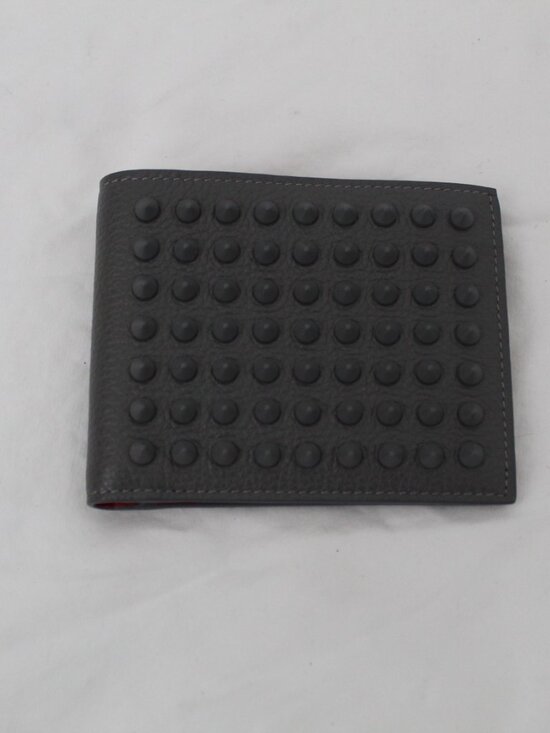 Christian Louboutin Women NEW CHRISTIAN LOUBOUTIN Calfskin Spiked Funky Bifold Wallet Smoky Grey UNISEX